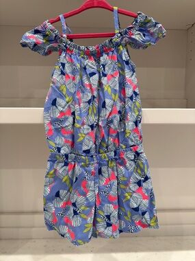 Cat and Jack 5T blue  Floral Off-Shoulder Romper -Pink & Lime Accents.  Like new